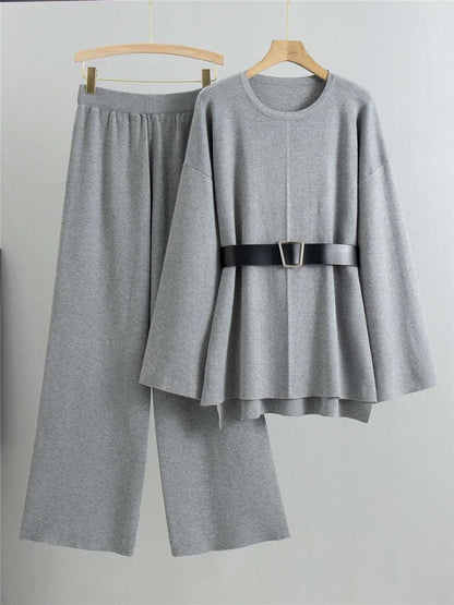 Knitted wide leg pants sweater set women's loose and fashionable temperament two-piece set