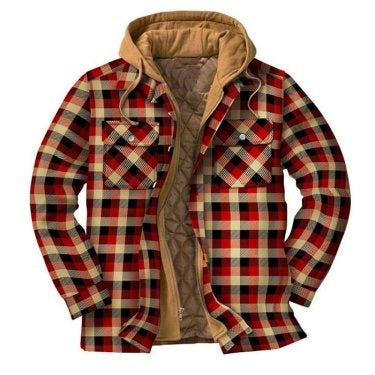 Men's plaid jacket long sleeved 3D fabric printed coat cotton jacket