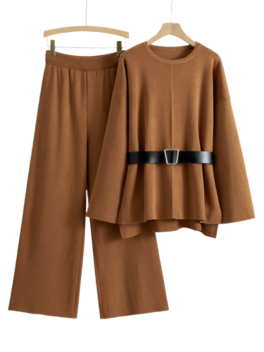 Knitted wide leg pants sweater set women's loose and fashionable temperament two-piece set