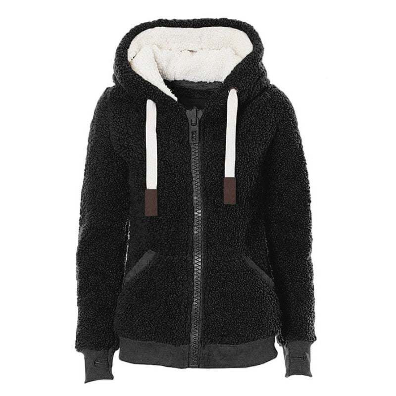 Winter Fleece Sweater Fluffy Thick Hooded Warm Zipper Cardigan Women Winter Coat Sherpa Tops Cardigan Sweaters