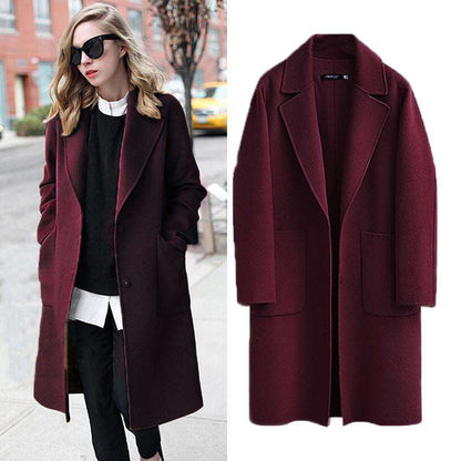 Autumn and winter women's double-sided woolen coat, European and American new long loose woolen coat, women's woolen coat