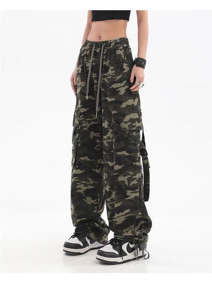 Women's Camouflage Pants Harajuku Jogger Streetwear 90s High Waist  Pants Vintage Wide Leg Trousers Clothes