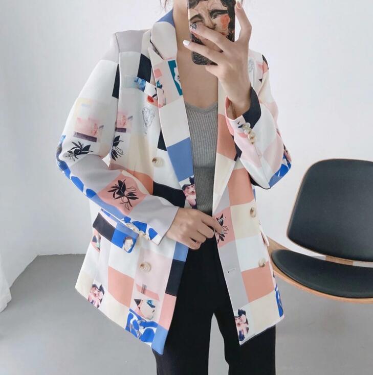 Autumn winter women fashion print blazer female long sleeve jacket ladies casual loose blazer tops