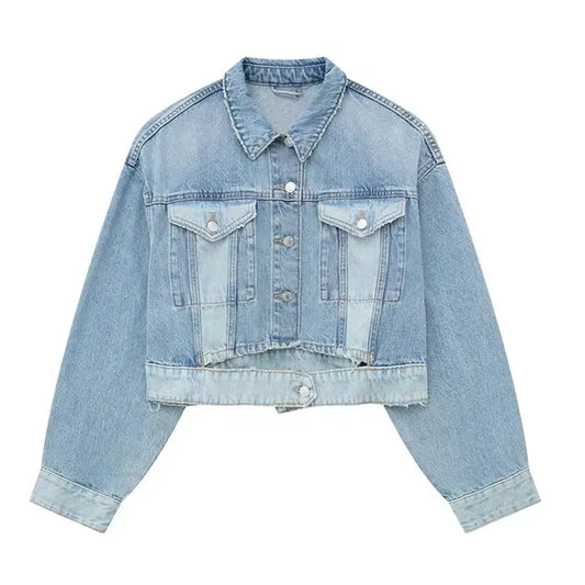 Spring Oversized Women's Denim Cropped Jackets Fashion Short Racing Jacket Female Pocket Bomber Jacket Chic Coats Streetwear