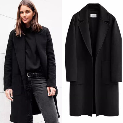 Autumn and winter women's double-sided woolen coat, European and American new long loose woolen coat, women's woolen coat