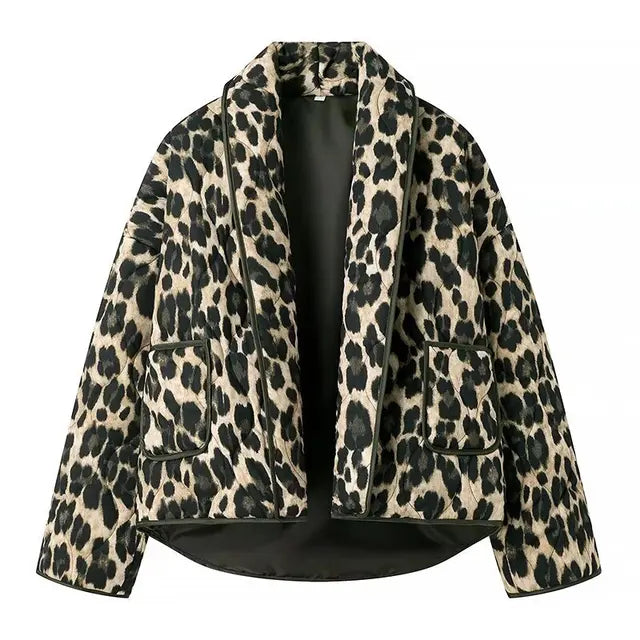 European Style Fashion All Match Cardigan Leopard Print Jacket Loose Casual Top Coat Women