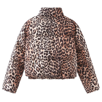 Women's leopard print stand up collar jacket cotton coat cotton jacket