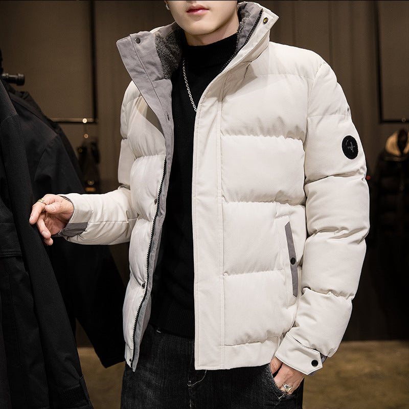 New Style Men's Down Jacket Warm Youth Cotton Jacket Handsome Stand Collar Winter Thickened Cotton Jacket