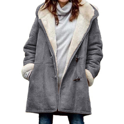 Long sleeved cowhide button women's plush warm jacket