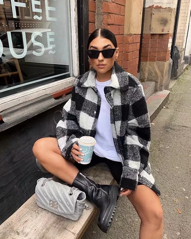 Stylish Sweet Plaid Woolen Shirt Jackets Women Fashion Pockets Turn-down Collar Check Jacket Cute Girls Chic Coat Streetwear