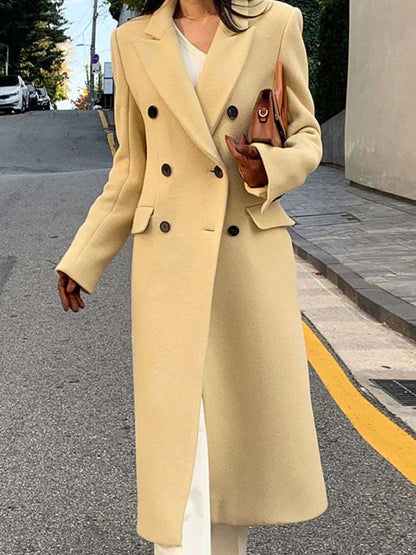 Elegant Thick Warm Woolen Coat  New Autumn Winter Long Sleeve Double Breasted Overcoat Jackets Chemisier