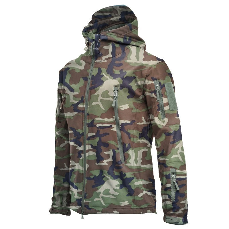 Shark Skin Soft Shell Jacket Camouflage Hooded Fleece Jacket Waterproof Wind Climbing Warm Coat Winter