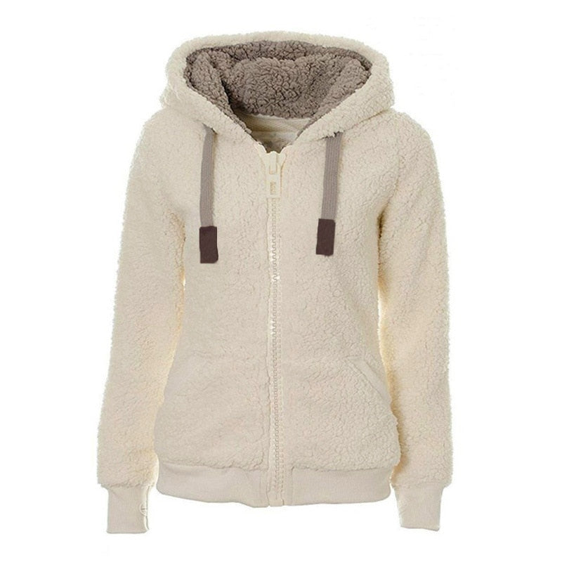 Winter Fleece Sweater Fluffy Thick Hooded Warm Zipper Cardigan Women Winter Coat Sherpa Tops Cardigan Sweaters