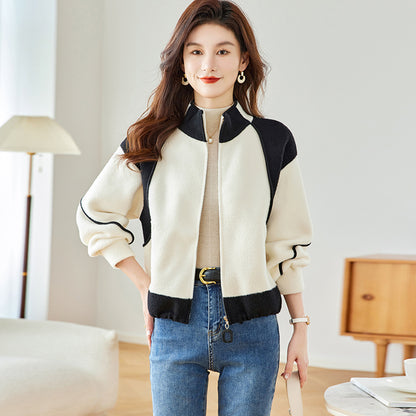 Small woolen coat, casual and versatile, loose and thick baseball jacket, short top