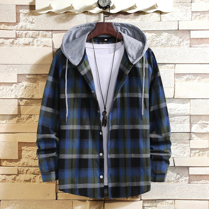 Men's long sleeved shirt autumn plaid casual loose trendy cool Korean plaid printed shirt jacket