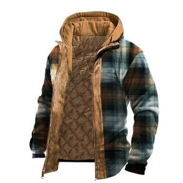 Men's plaid jacket long sleeved 3D fabric printed coat cotton jacket