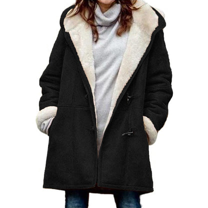 Long sleeved cowhide button women's plush warm jacket