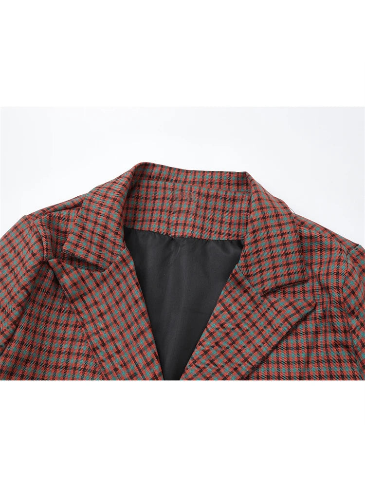 Women Plaid Patchwork Suit Jacket Office Ladies Loose Fashion Blazer Female Vintage Lapel Single Breasted Long Sleeve Coats