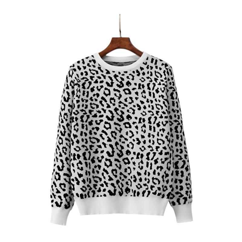 Women oversized sweaters female leopard jacquard fashion wool blends pullover