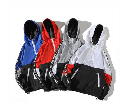 Hooded Jackets Men Block Pullover Jacket Fashion Tracksuit Coat Men Hip Hop Streetwear Jacket Men