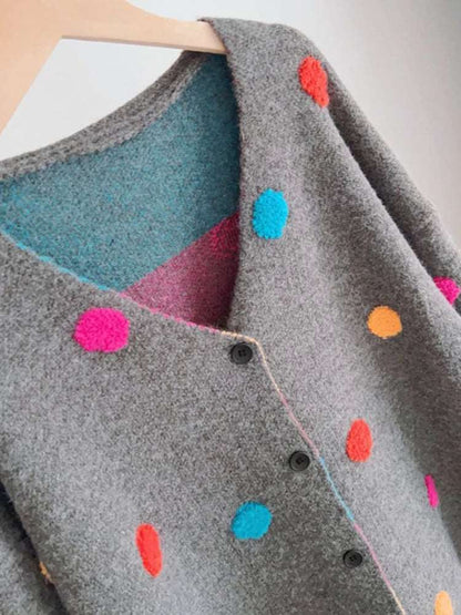 Colorful Polka Dot Knitted Cardigan Coat Women Single Breasted  Autumn Winter New Tide Loose Sweater Jacket