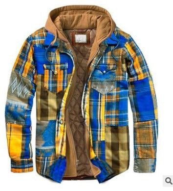 Men's plaid jacket long sleeved 3D fabric printed coat cotton jacket