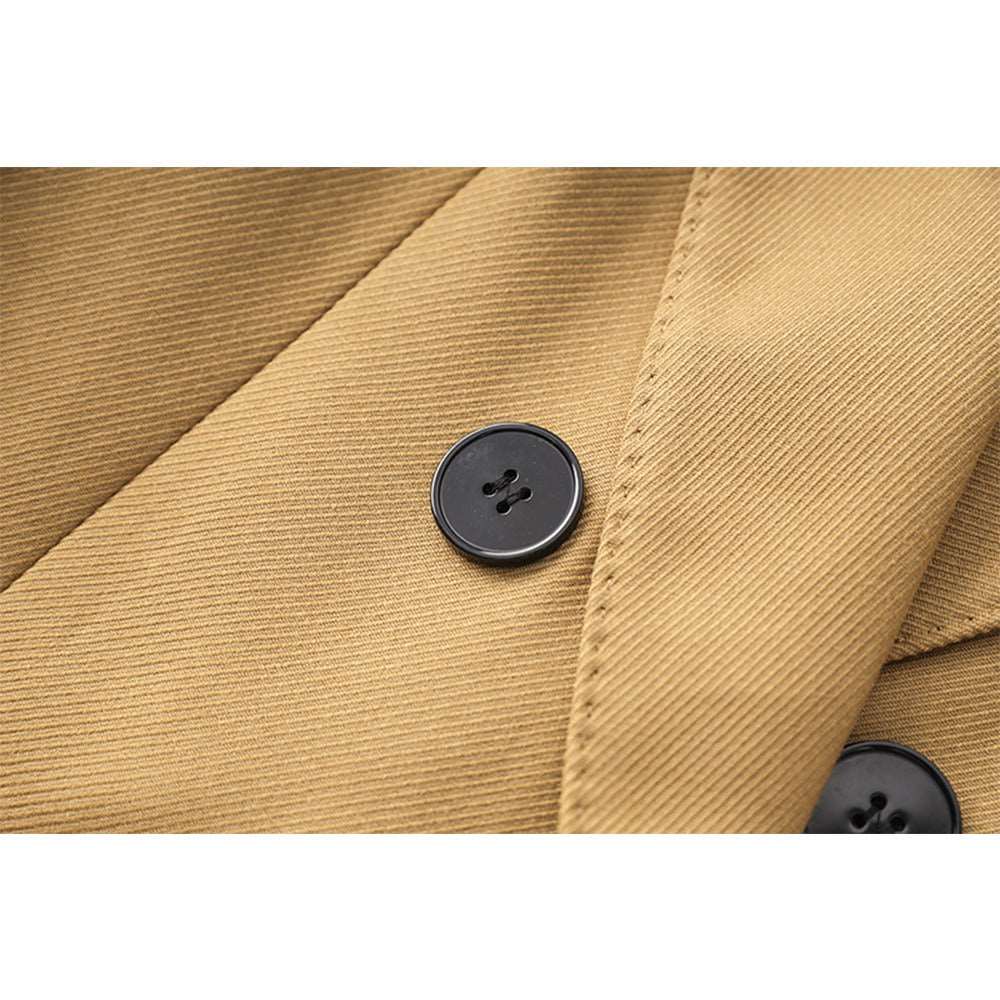 Classic double breasted wool twill fabric contrasting long coat with bead edge length