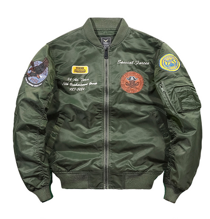 Men's American casual jacket with shoulder patches, autumn and winter thick cotton jacket, warm and windproof, pilot motorcycle