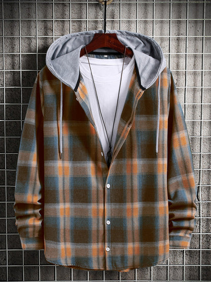 Men's long sleeved shirt autumn plaid casual loose trendy cool Korean plaid printed shirt jacket