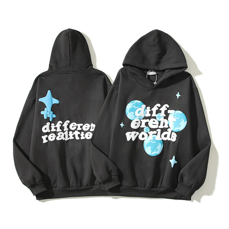 American high street couple's niche trendy brand retro graffiti letter print hooded round neck hoodie