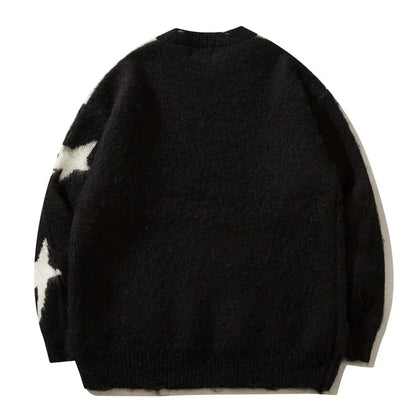 Star Graphic Patchwork Knitted Sweaters Mens Hip Hop Harajuku Oversized Casual O-Neck Y2K Pullover Couples Streetwear