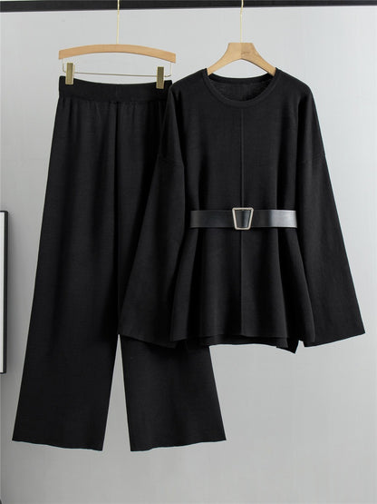 Knitted wide leg pants sweater set women's loose and fashionable temperament two-piece set