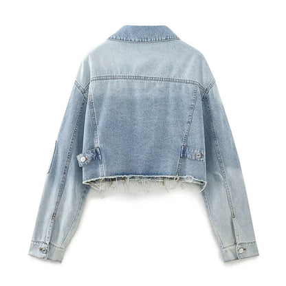 Women's Fashion Autumn/Winter Denim Crop Jacket Women Vintage Long Sleeve Front Button Female Chic Coat