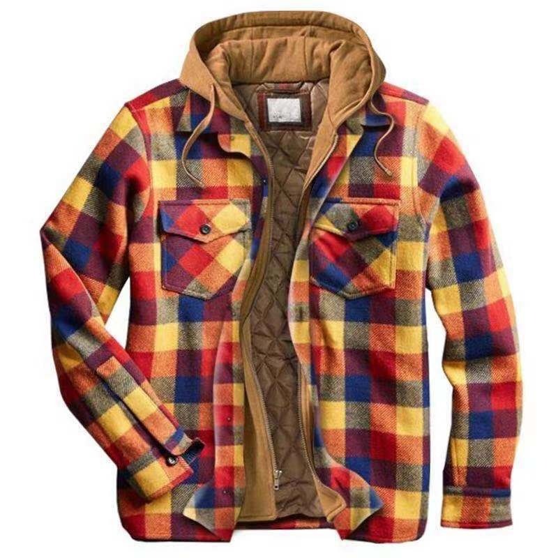 Men's plaid jacket long sleeved 3D fabric printed coat cotton jacket