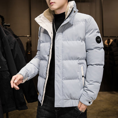 New Style Men's Down Jacket Warm Youth Cotton Jacket Handsome Stand Collar Winter Thickened Cotton Jacket