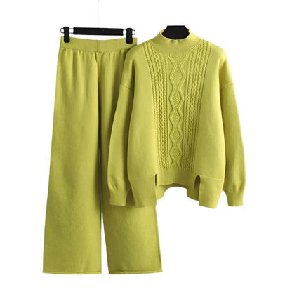 Women Sweater Tracksuits Wide Leg Pant Suits Thick Warm Female Set 2/Two Piece Sets Cloth