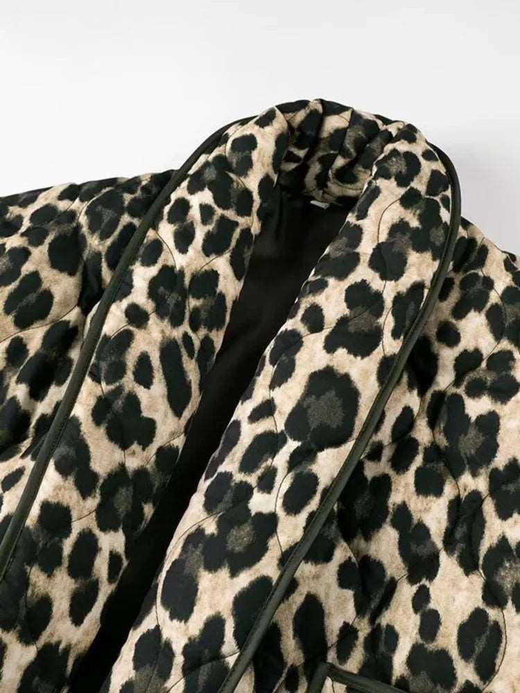 European Style Fashion All Match Cardigan Leopard Print Jacket Loose Casual Top Coat Women