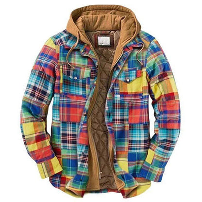 Men's plaid jacket long sleeved 3D fabric printed coat cotton jacket