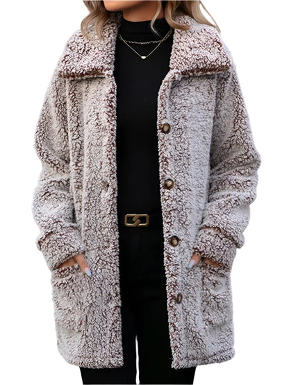 FairyShely 2024 Winter Women Single Breasted Jacket Thick Plush Hooded Warm Long Sleeve Long Coat Soft Solid Cardigan Lady Coat